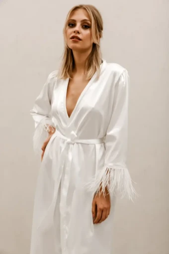 Heirloom Bridal Feather Sleeve Robe #0 default White thumbnail